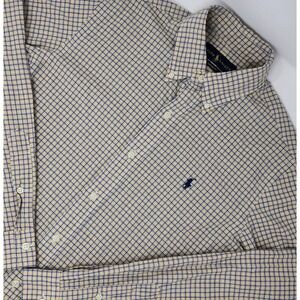 Polo Ralph Lauren Custom Fit Button Up Shirt Men's Small Yellow Blue Plaid‎ EUC